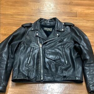 Vintage Open Road Collection Classic Black Leather Moto Jacket